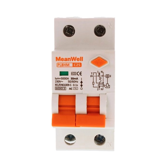 Magnetotermico Differenziale MeanWell Tipo AC Curva C 1 Polo+Neutro 2M 6kA 30mA C25A 230V IP20 IEC61009 Magnetotermico Differenziale MeanWell Tipo AC Curva C 1 Polo+Neutro 2M 6kA 30mA C25A 230V IP20 IEC61009