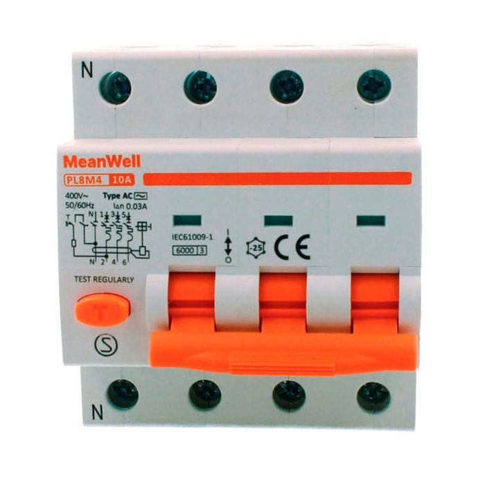 Magnetotermico Differenziale MeanWell Tipo AC Curva C 3P+N 4M 6kA C10A 400V Magnetotermico Differenziale MeanWell Tipo AC Curva C 3P+N 4M 6kA C10A 400V