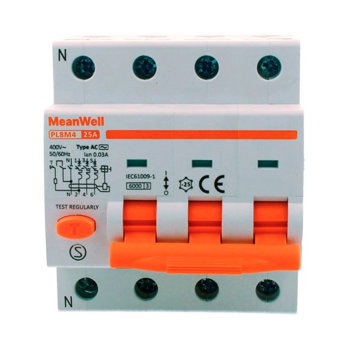 Magnetotermico Differenziale MeanWell Tipo AC Curva C 3P+N 4M 6kA C25A 400V Magnetotermico Differenziale MeanWell Tipo AC Curva C 3P+N 4M 6kA C25A 400V