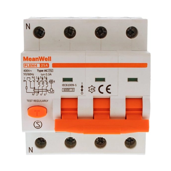 Magnetotermico Differenziale MeanWell Tipo AC Curva C 3P+N 4M 6kA C25A 400V Magnetotermico Differenziale MeanWell Tipo AC Curva C 3P+N 4M 6kA C25A 400V