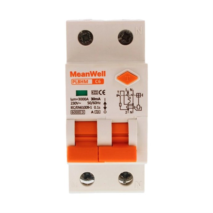 Magnetotermico Differenziale MeanWell Tipo A Curva C 1 Polo+Neutro 2M 6kA 30mA C6A 230V IP20 IEC61009 Magnetotermico Differenziale MeanWell Tipo A Curva C 1 Polo+Neutro 2M 6kA 30mA C6A 230V IP20 IEC61009