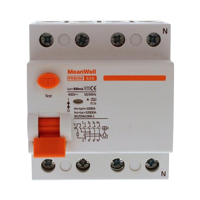 Differenziale Puro MeanWell Tipo A 3P+N 4M 10kA 300mA 63A AC 400V