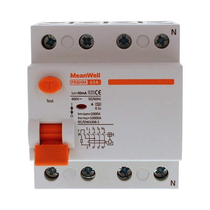 Differenziale Puro MeanWell Tipo A 3P+N 4M 10kA 30mA 63A AC 400V Differenziale Puro MeanWell Tipo A 3P+N 4M 10kA 30mA 63A AC 400V
