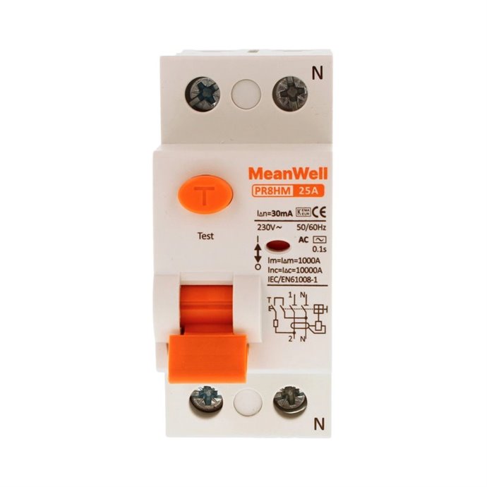 Differenziale Puro MeanWell Tipo AC 1P+N 2M 10kA 30mA 25A 230V Differenziale Puro MeanWell Tipo AC 1P+N 2M 10kA 30mA 25A 230V