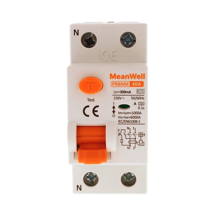 Differenziale Puro MeanWell Tipo A 1P+N 2M 6kA 300mA 40A AC 230V