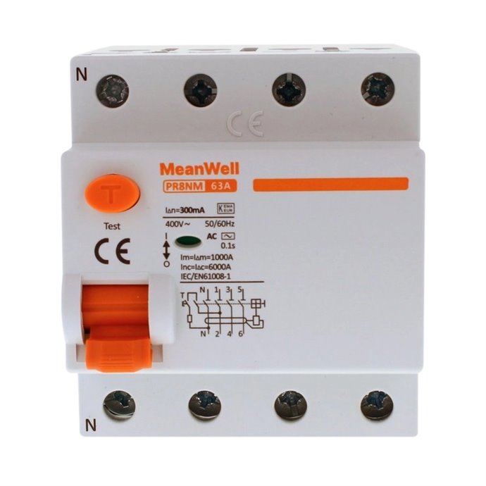 Differenziale Puro MeanWell Tipo AC 3P+N 4M 6kA 300mA 63A 400V Differenziale Puro MeanWell Tipo AC 3P+N 4M 6kA 300mA 63A 400V