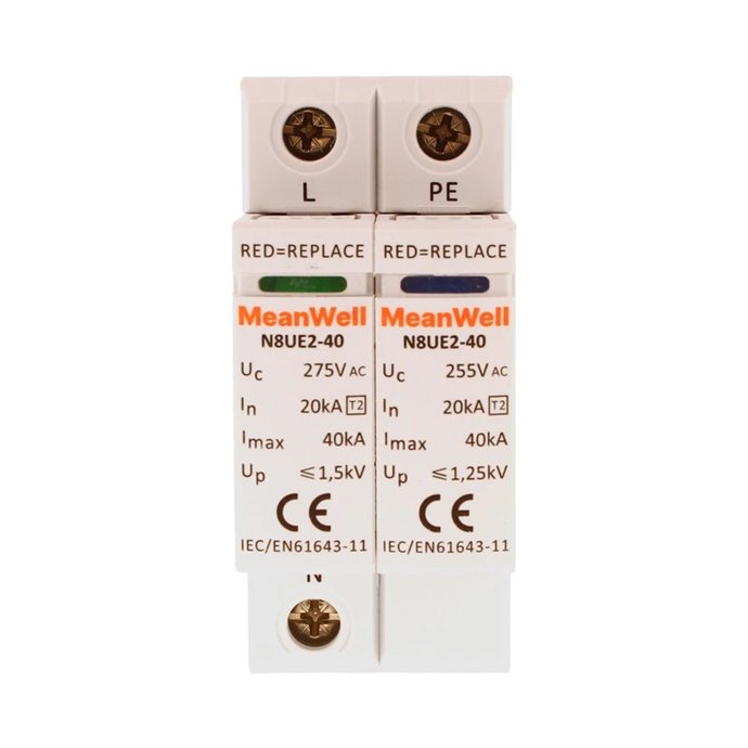 Scaricatore Di Sovratensione MeanWell Tipo 2 T2 1 Polo+Neutro 2M 20kA-40kA AC 275V IP20 IEC61643 Scaricatore Di Sovratensione MeanWell Tipo 2 T2 1 Polo+Neutro 2M 20kA-40kA AC 275V IP20 IEC61643