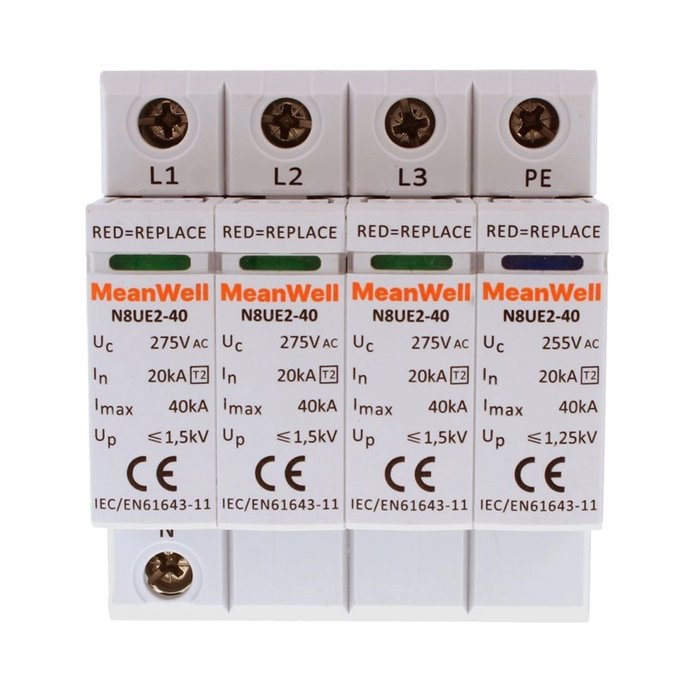Scaricatore Di Sovratensione MeanWell Tipo 2 T2 3P+Neutro 4M 20kA-40kA AC 275V IP20 IEC61643 Scaricatore Di Sovratensione MeanWell Tipo 2 T2 3P+Neutro 4M 20kA-40kA AC 275V IP20 IEC61643