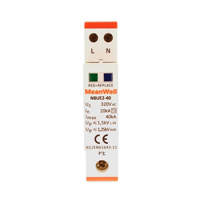 Scaricatore Di Sovratensione MeanWell Tipo 2 T2 1 Polo+Neutro 1M 20kA-40kA AC 320V IP20 IEC61643 Scaricatore Di Sovratensione MeanWell Tipo 2 T2 1 Polo+Neutro 1M 20kA-40kA AC 320V IP20 IEC61643