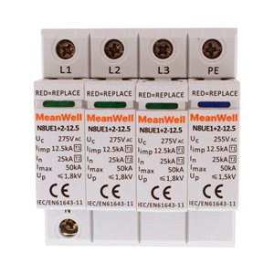 Scaricatore Di Sovratensione MeanWell Tipo 1+2 T1+T2 B+C 3P+Neutro 4M 25kA-50kA 125kV AC 275V IP20 IEC61643