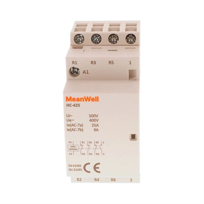 Contattore MeanWell 4P 2M 1NO+3NC 25A AC 230V IP20 Contattore MeanWell 4P 2M 1NO+3NC 25A AC 230V IP20