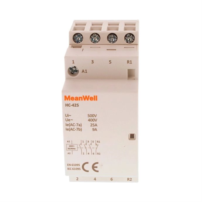 Contattore MeanWell 4P 2M 3NO+1NC 25A AC 230V IP20 Contattore MeanWell 4P 2M 3NO+1NC 25A AC 230V IP20