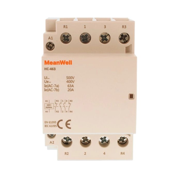 Contattore MeanWell 4P 3M 2NO+2NC 63A AC 400V IP20 Contattore MeanWell 4P 3M 2NO+2NC 63A AC 400V IP20
