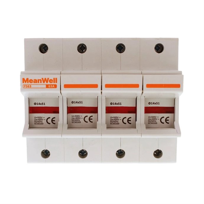 Portafusibile MeanWell AC 4P 4M D14X51mm 63A AC 500V IP20 IEC60269