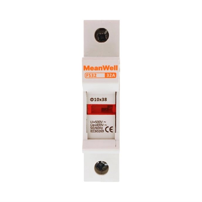 Portafusibile MeanWell AC 1 Polo 1M D10X38mm 32A AC 500V IP20 IEC60269