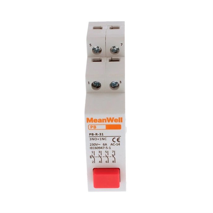 Pulsante con Spia Luce LED MeanWell Rosso 1M 3NO+1NC 16A AC 230V IP20 IEC60947 Pulsante con Spia Luce LED MeanWell Rosso 1M 3NO+1NC 16A AC 230V IP20 IEC60947