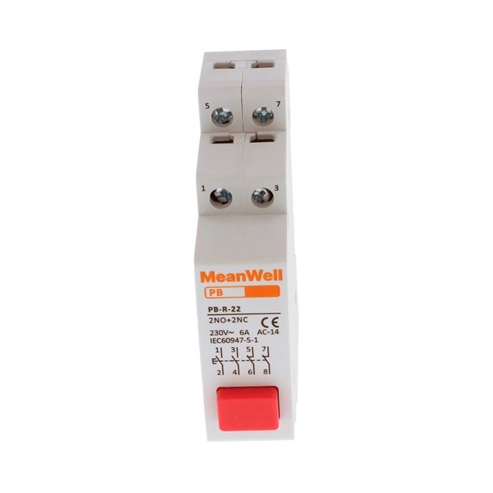 Pulsante con Spia Luce LED MeanWell Rosso 1M 2NO+2NC 16A AC 230V IP20 IEC60947 Pulsante con Spia Luce LED MeanWell Rosso 1M 2NO+2NC 16A AC 230V IP20 IEC60947