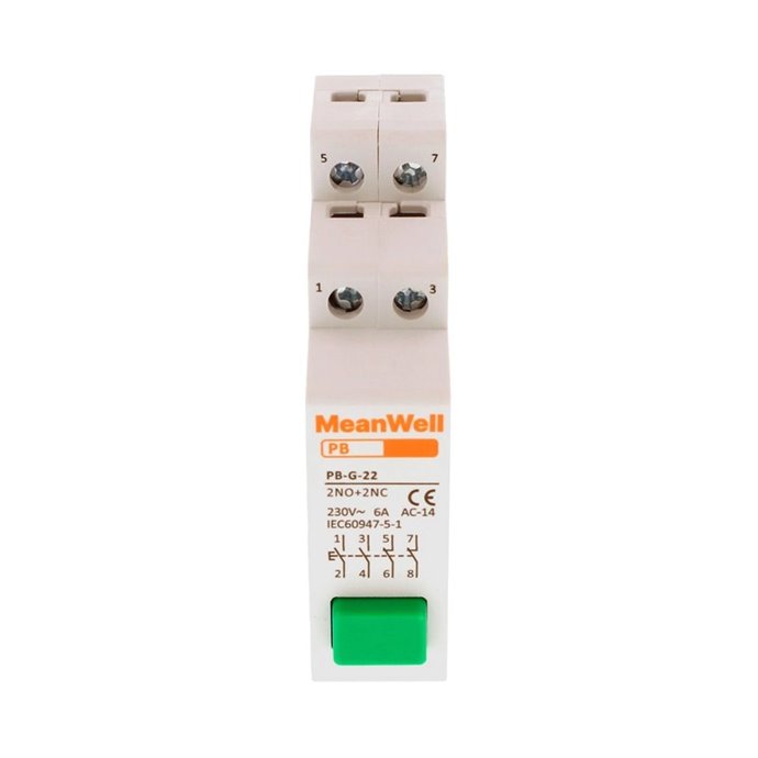 Pulsante con Spia Luce LED MeanWell Verde 1M 2NO+2NC 16A AC 230V IP20 IEC60947 Pulsante con Spia Luce LED MeanWell Verde 1M 2NO+2NC 16A AC 230V IP20 IEC60947
