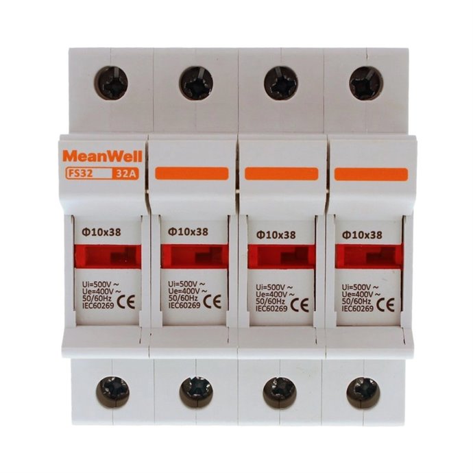 Portafusibile MeanWell AC 4P 4M D10X38mm 32A AC 500V IP20 IEC60269 Portafusibile MeanWell AC 4P 4M D10X38mm 32A AC 500V IP20 IEC60269