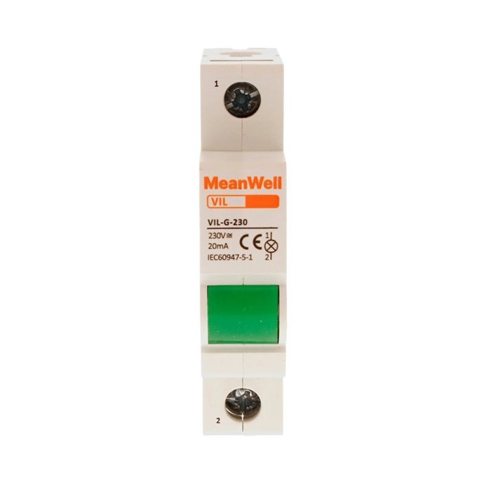 Indicatore LED Verde MeanWell 1 Polo 1M 230V AC IP20 IEC60947 Indicatore LED Verde MeanWell 1 Polo 1M 230V AC IP20 IEC60947
