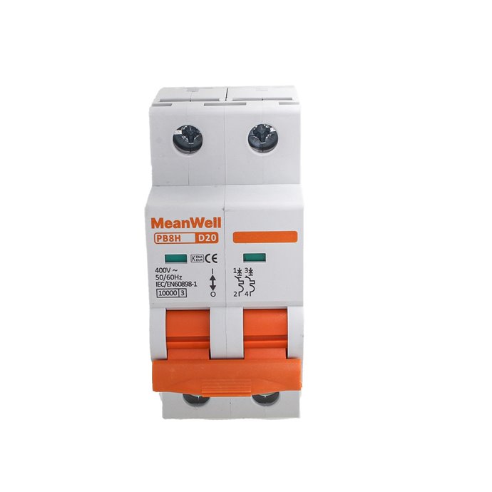 Interruttore Magnetotermico MeanWell Curva D 2P 2M 1kA D20A AC 400V IP20 IEC60898-1 Interruttore Magnetotermico MeanWell Curva D 2P 2M 1kA D20A AC 400V IP20 IEC60898-1