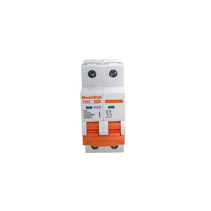 Interruttore Magnetotermico MeanWell Curva D 2P 2M 1kA D50A AC 400V IP20 IEC60898-1 Interruttore Magnetotermico MeanWell Curva D 2P 2M 1kA D50A AC 400V IP20 IEC60898-1