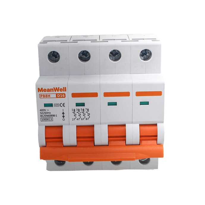 Interruttore Magnetotermico MeanWell Curva D 4P 4M 1kA D16A AC 400V IP20 IEC60898-1 Interruttore Magnetotermico MeanWell Curva D 4P 4M 1kA D16A AC 400V IP20 IEC60898-1