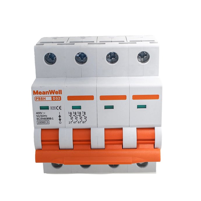 Interruttore Magnetotermico MeanWell Curva D 4P 4M 10kA D32A AC 400V IP20 IEC60898-1