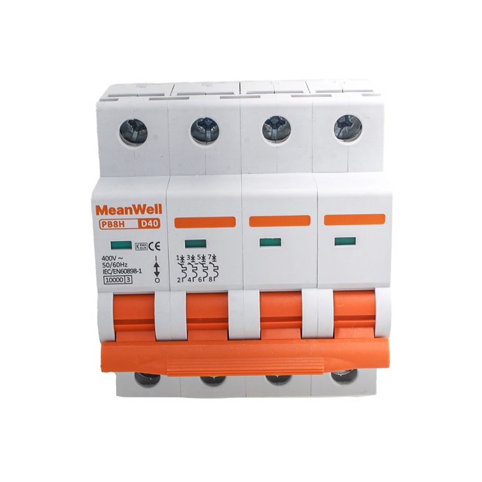 Interruttore Magnetotermico MeanWell Curva D 4P 4M 1kA D40A AC 400V IP20 IEC60898-1