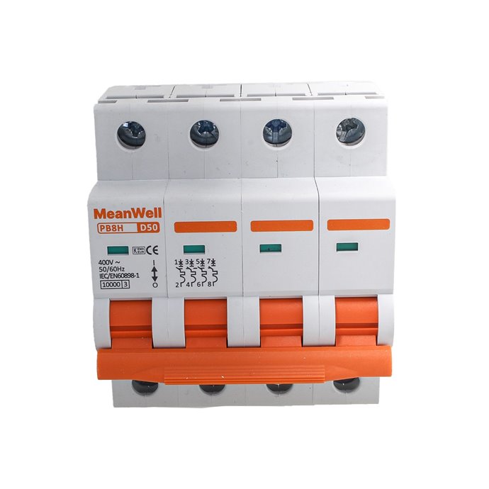 Interruttore Magnetotermico MeanWell Curva D 4P 4M 1kA D50A AC 400V IP20 IEC60898-1