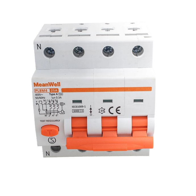 Interruttore Magnetotermico Differenziale Tipo A Curva C 3P+N 4M 6kA 300mA C25A AC 400V IP20 IEC61009-1