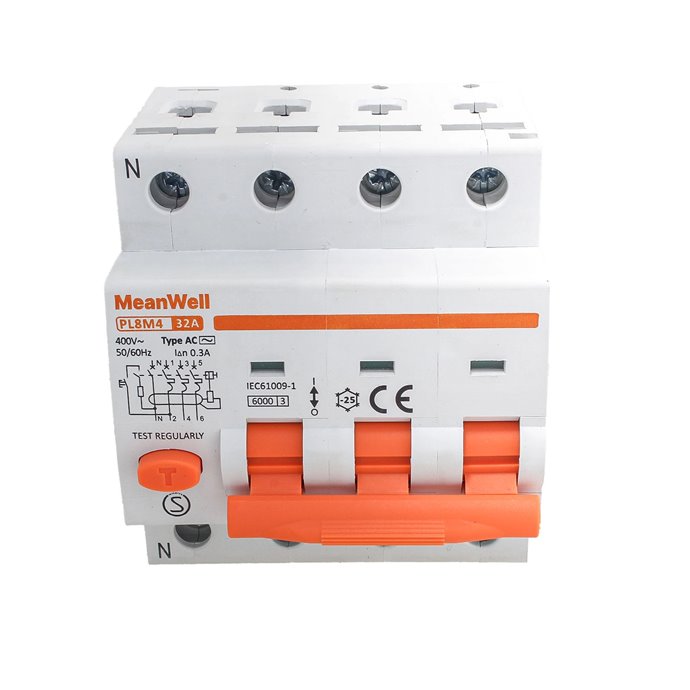 Interruttore Magnetotermico Differenziale Tipo A Curva C 3P+N 4M 6kA 300mA C32A AC 400V IP20 IEC61009-1