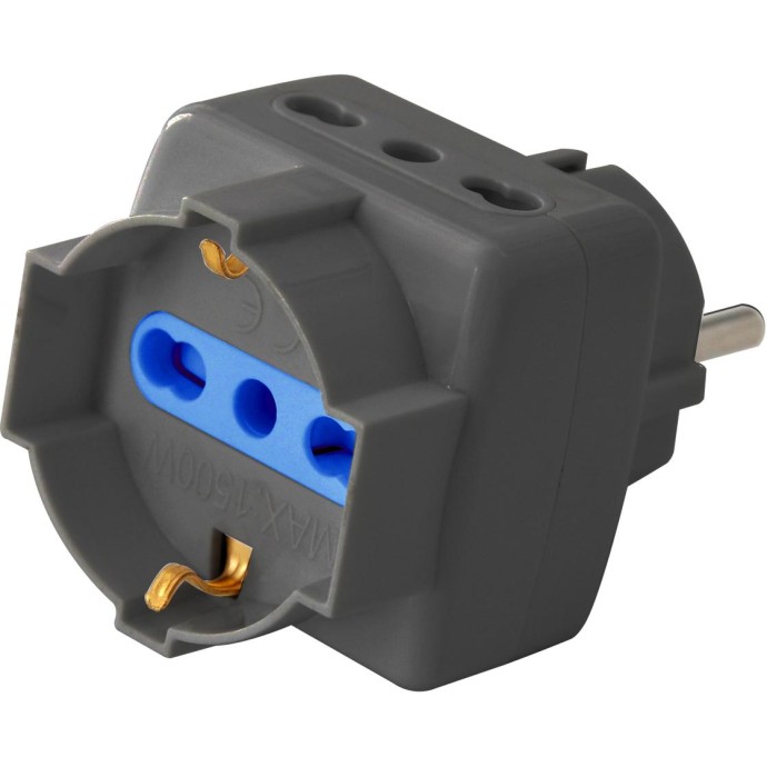 Adattatore 3pos bipasso/schuko spina Schuko nero Adattatore 3pos bipasso/schuko spina Schuko nero