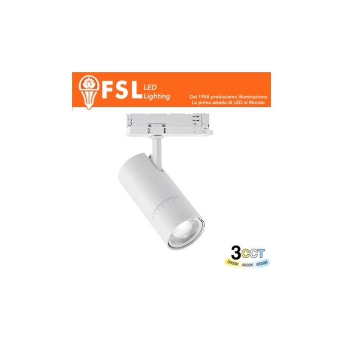 Proiettore LED a Binario Trifase Zoomabile - 3 in 1 CCT (3000-4000-6500K) Bianco