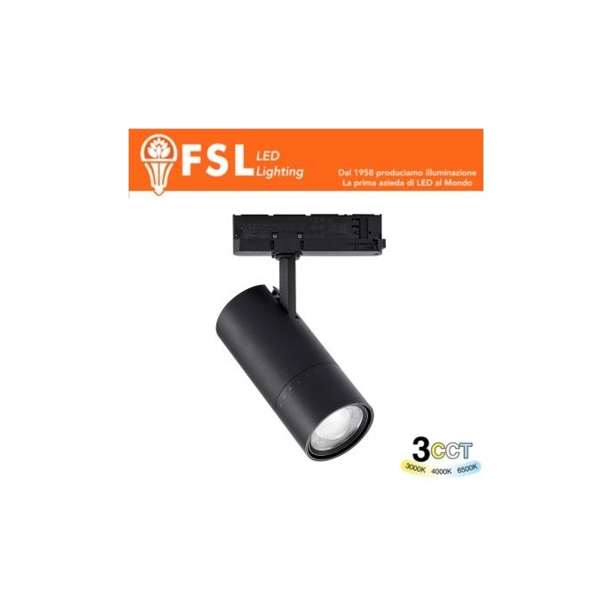 Proiettore LED a Binario Trifase Zoomabile - 3 in 1 CCT (3000-4000-6500K) Nero