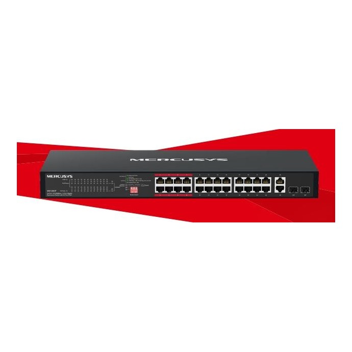 24-Port 10/100Mbps + 2-Port Gigabit Rackmount Switch with 24-Port PoE+