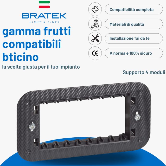 Supporto 4 moduli da incasso compatibile bticino Living Now Biesse