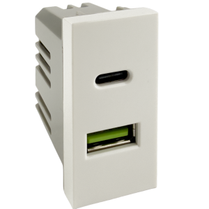 Presa alimentatore USB con porte Tipo-A e Tipo-C da 1 modulo compatibile Bticino MatixGO colore bianco lucido - Vista frontale