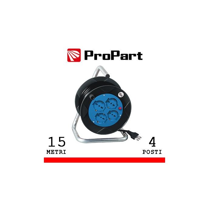 Avvolgicavo 4pos bipasso/schuko 15metri spina16A nero