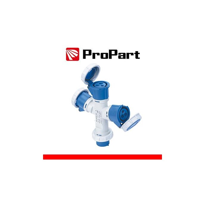 Adattatore triplo Spina ind.16A 2P+T 220-250V CEE IP67