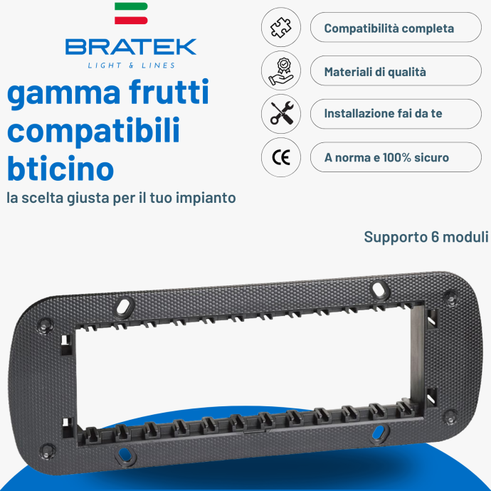Supporto 6 Moduli compatibile bticino Living Now Biesse