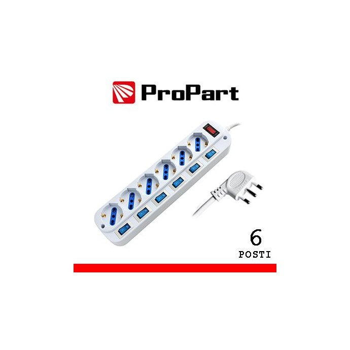 Multipresa 6pos bipasso/schuko spina16A +interr. multipli