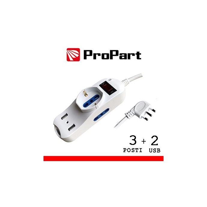 Multipresa 3pos bipasso + bipasso/schuko + USB spina16A +int