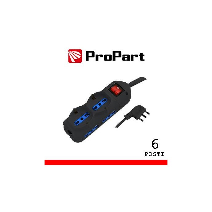 Multipresa 6pos bipasso + bip/schuko spina16A +interr. nera