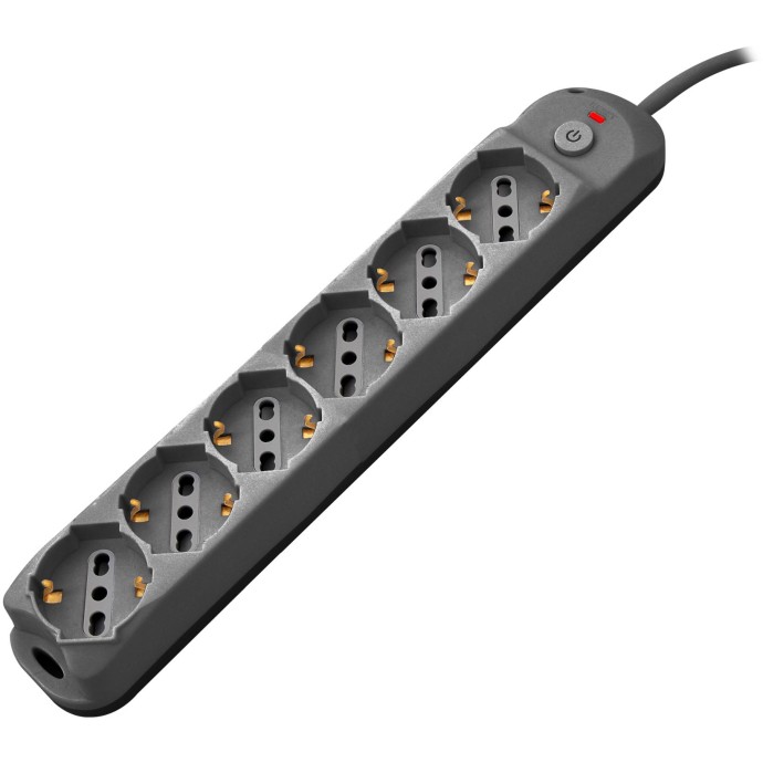 Multipresa 6pos bipasso/schuko + interrutt nuovo modello nera Spina 16A