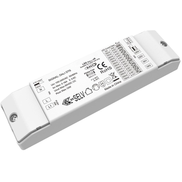 Driver LED Corrente Costante DALI/PUSH 12W – Multicorrente 100–700mA