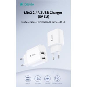 Caricabatterie 2.4A 2 Uscite USB-A 5V 12 Watt Bianco