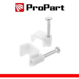 Clip con chiodini con fermacavo piatto 6mm bianco 100pz