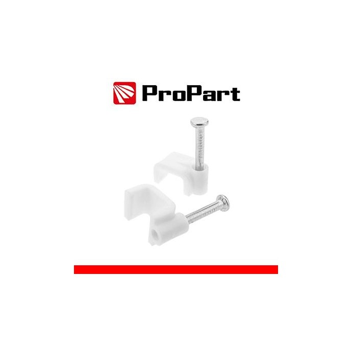 Clip con chiodini con fermacavo piatto 6mm bianco 100pz