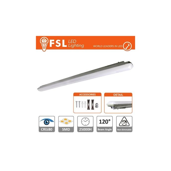 Plafoniera Stagna 36W - 4000K 3100LM 120º 1198x85x66mm IP65
